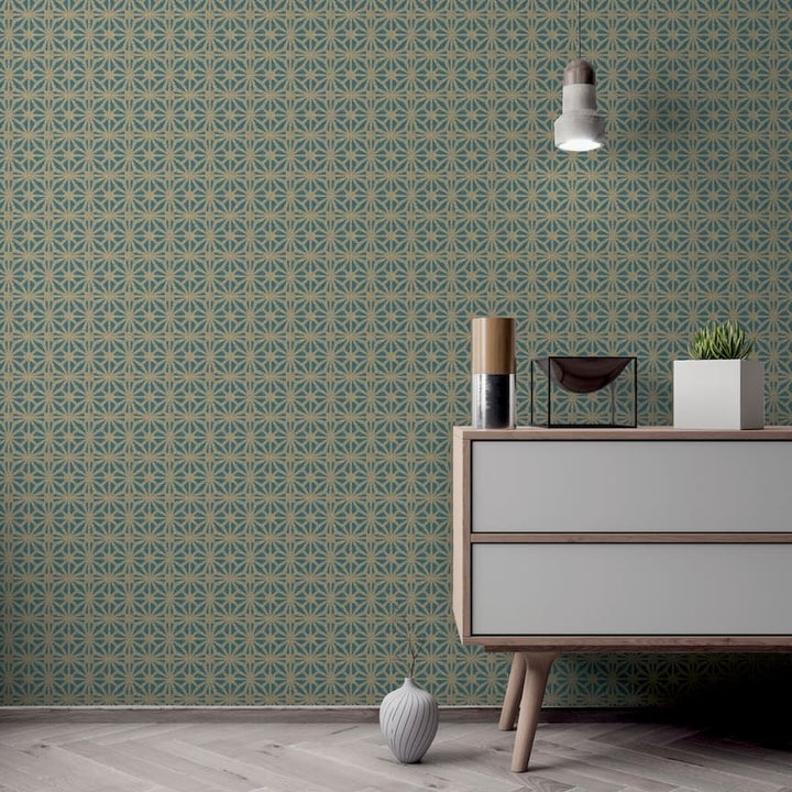  - Arthouse Moorish Mosaic Deep Teal / Gold Wallpaper - 100111AH - Decor Warehouse