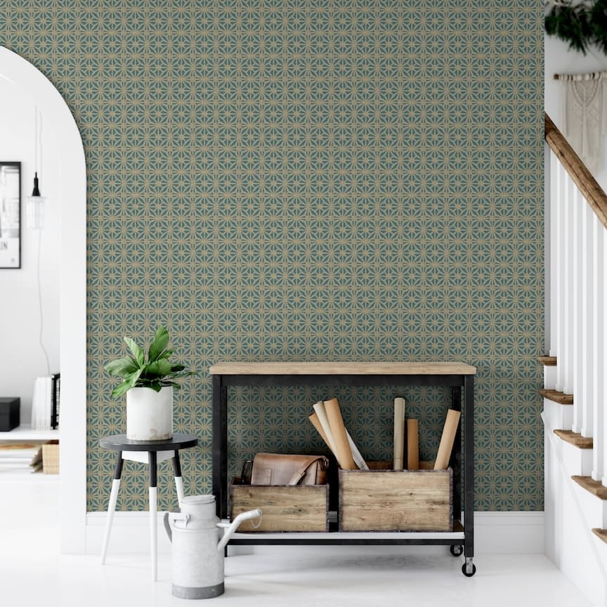  - Arthouse Moorish Mosaic Deep Teal / Gold Wallpaper - 100111AH - Decor Warehouse