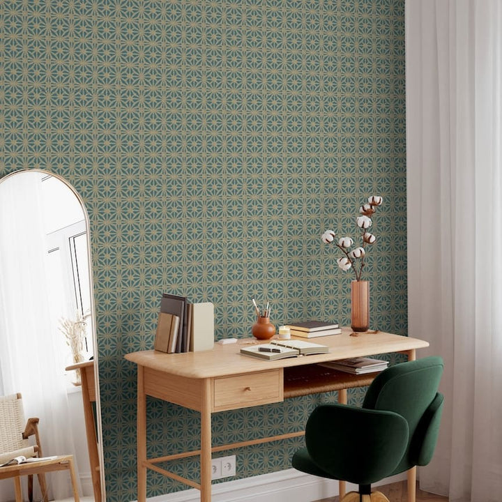  - Arthouse Moorish Mosaic Deep Teal / Gold Wallpaper - 100111AH - Decor Warehouse