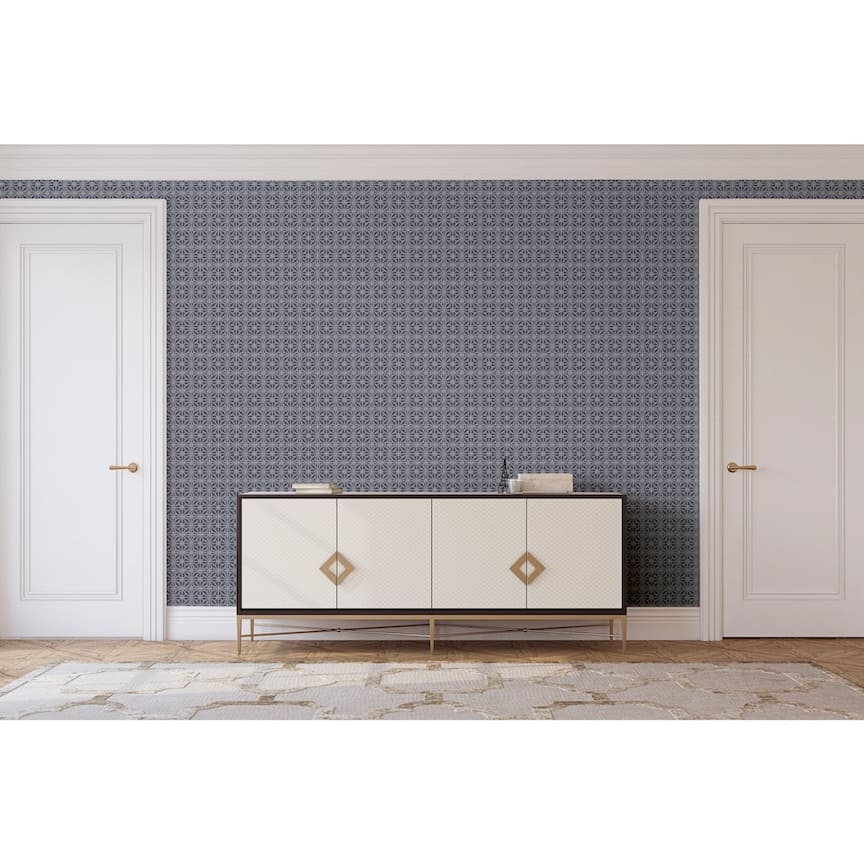  - Arthouse Moorish Mosaic Navy / Silver Wallpaper - 100113AH - Decor Warehouse