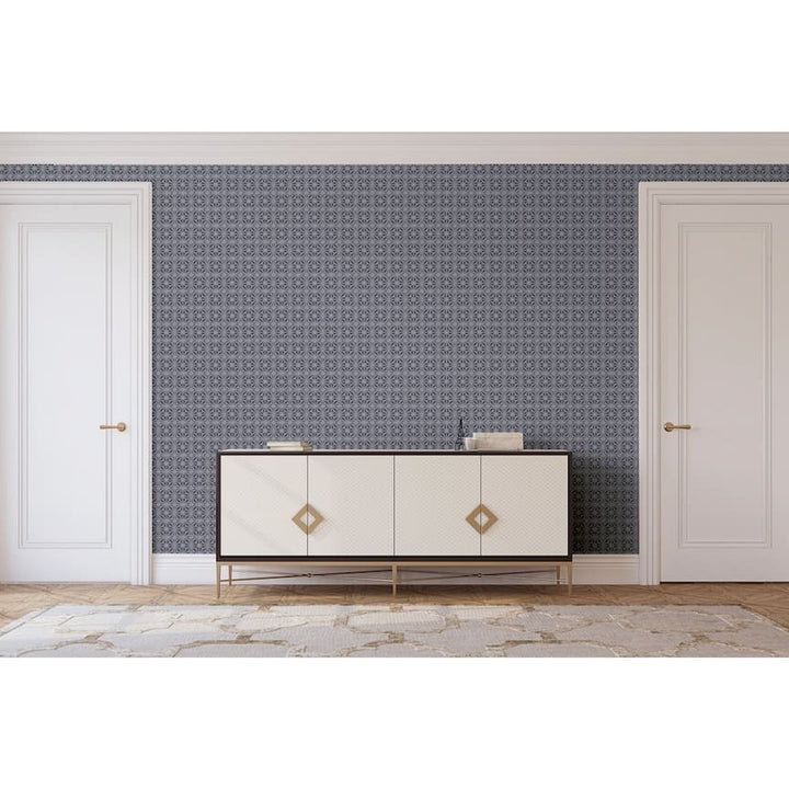  - Arthouse Moorish Mosaic Navy / Silver Wallpaper - 100113AH - Decor Warehouse