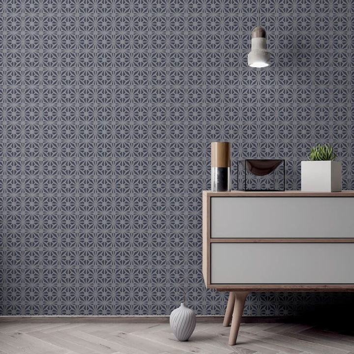  - Arthouse Moorish Mosaic Navy / Silver Wallpaper - 100113AH - Decor Warehouse