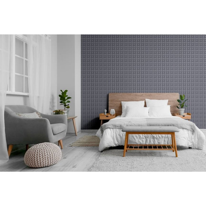  - Arthouse Moorish Mosaic Navy / Silver Wallpaper - 100113AH - Decor Warehouse