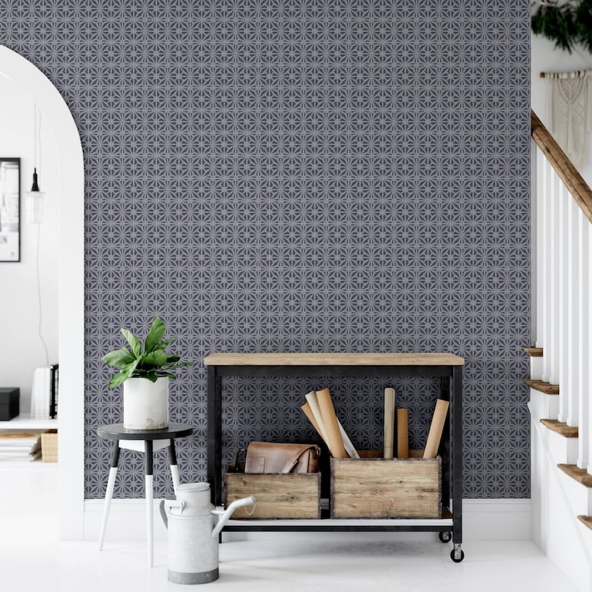  - Arthouse Moorish Mosaic Navy / Silver Wallpaper - 100113AH - Decor Warehouse