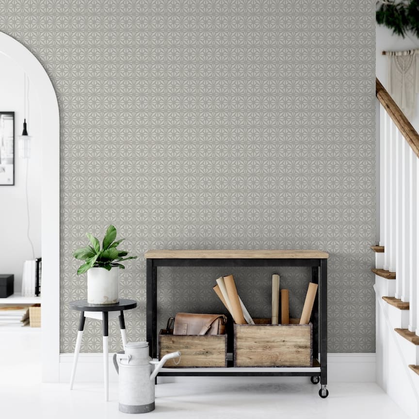  - Arthouse Moorish Mosaic Warm Grey/Silver Wallpaper - 100108AH - Decor Warehouse