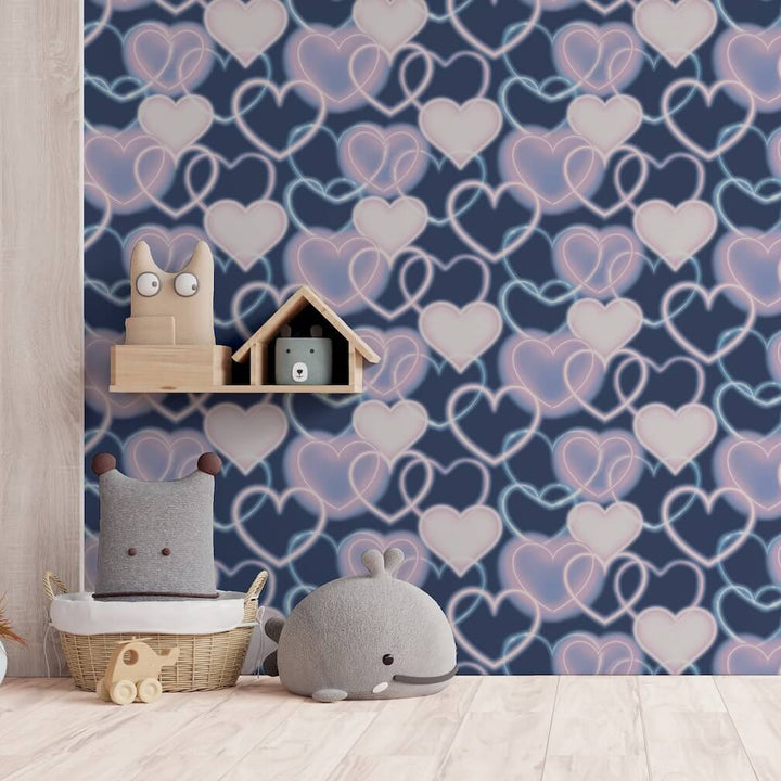  - Arthouse Neon Heart Wall Navy Pink Wallpaper - 925605 - Decor Warehouse