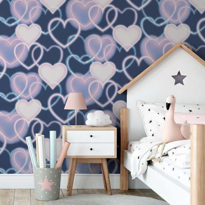 Arthouse Neon Heart Wall Navy Pink Wallpaper - 925605