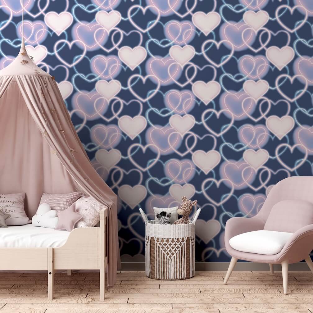  - Arthouse Neon Heart Wall Navy Pink Wallpaper - 925605 - Decor Warehouse
