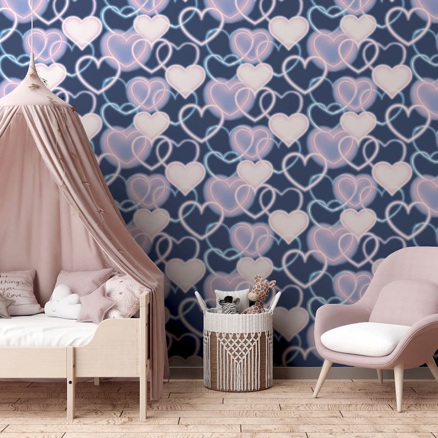 Arthouse Neon Heart Wall Navy Pink Wallpaper - 925605