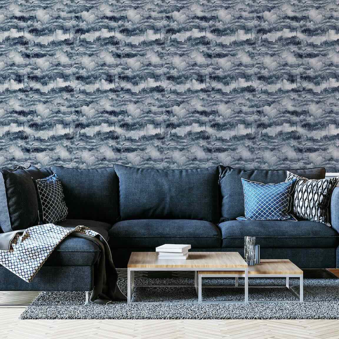 - Arthouse Painted Canvas Navy Wallpaper - 921606 - Decor Warehouse
