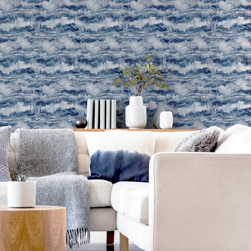 Arthouse Painted Canvas Navy Wallpaper