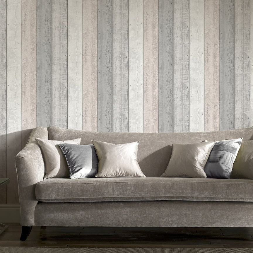  - Arthouse Painted Wood Pink and Grey Wallpaper - 902809 - Decor Warehouse