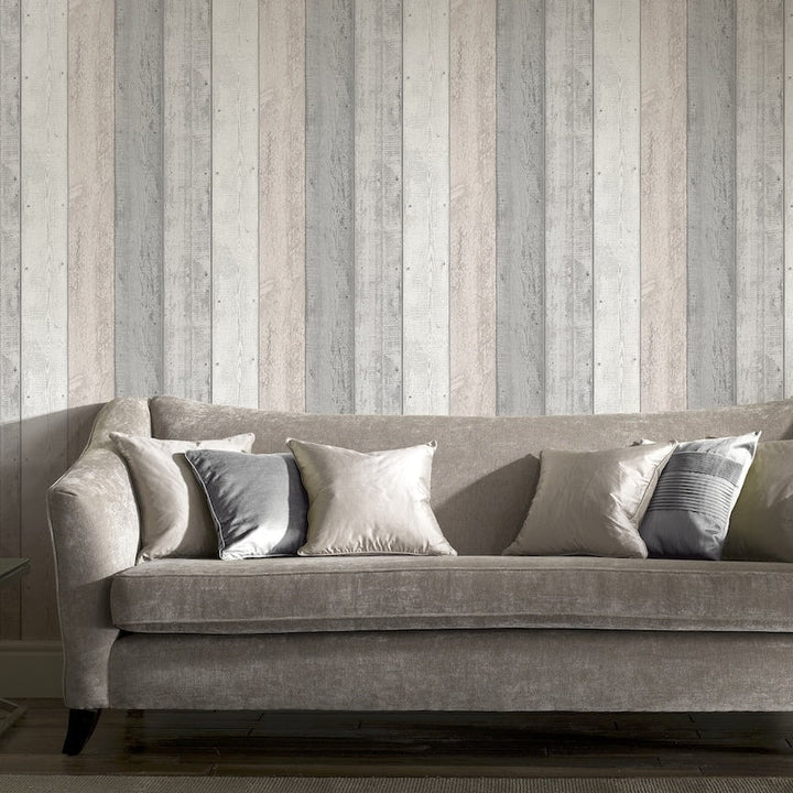  - Arthouse Painted Wood Pink and Grey Wallpaper - 902809 - Decor Warehouse