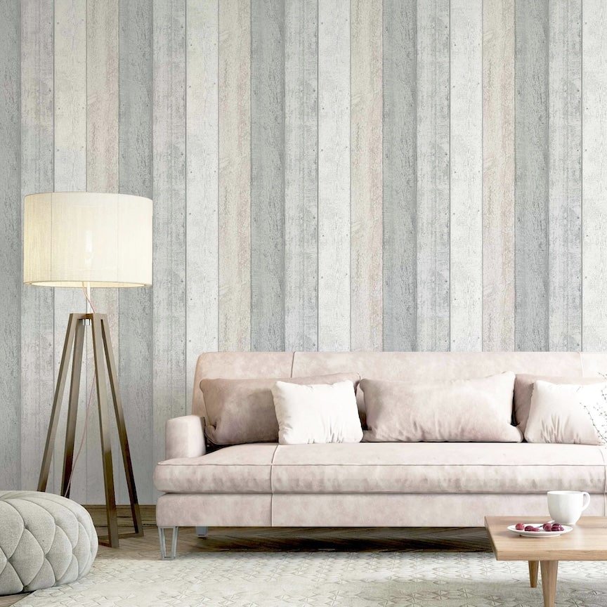  - Arthouse Painted Wood Pink and Grey Wallpaper - 902809 - Decor Warehouse