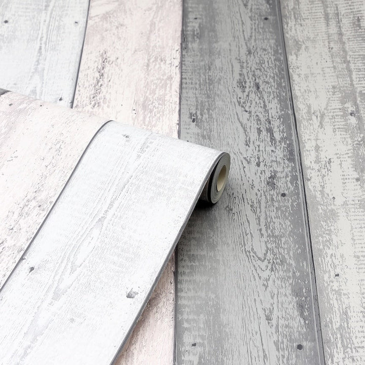  - Arthouse Painted Wood Pink and Grey Wallpaper - 902809 - Decor Warehouse
