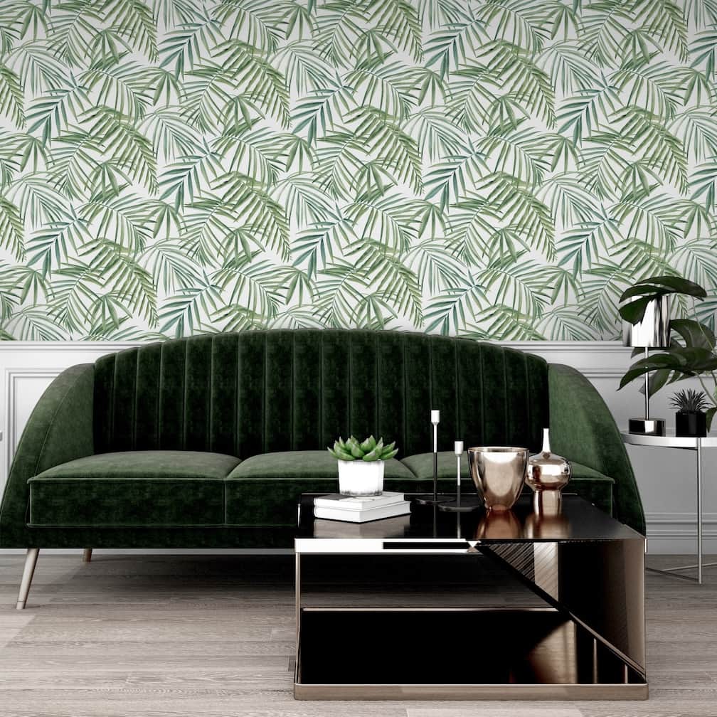 923909 - Arthouse - Arthouse Palm Leaves Green Wallpaper - Decor Warehouse