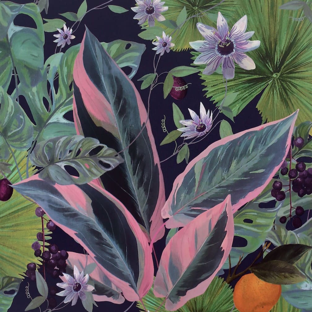 Arthouse Passion Flower Navy Wallpaper - 921703