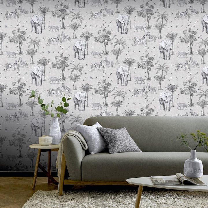  - Arthouse Safari Lagoon Grey Wallpaper - 908902 - Decor Warehouse