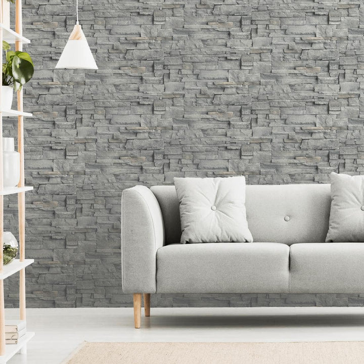 909704 - Arthouse - Arthouse Slate wall Grey Wallpaper - Decor Warehouse