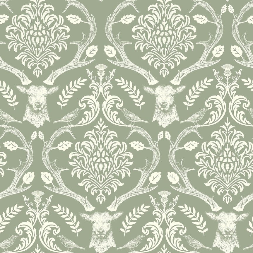  - Arthouse Stag Damask Sage Green Wallpaper - 923706 - Decor Warehouse