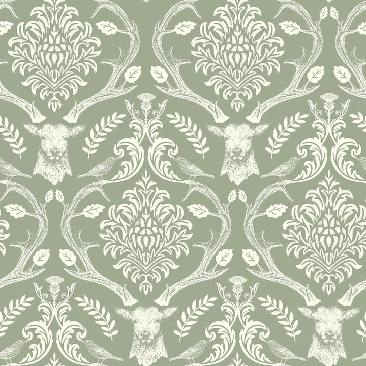 Arthouse Stag Damask Sage Green Wallpaper - 923706