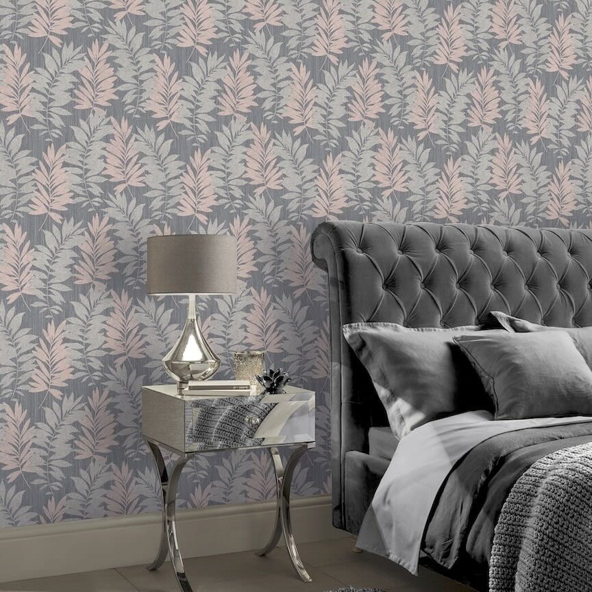  - Arthouse Stardust Palm Pink/Grey Wallpaper - 296200 - Decor Warehouse