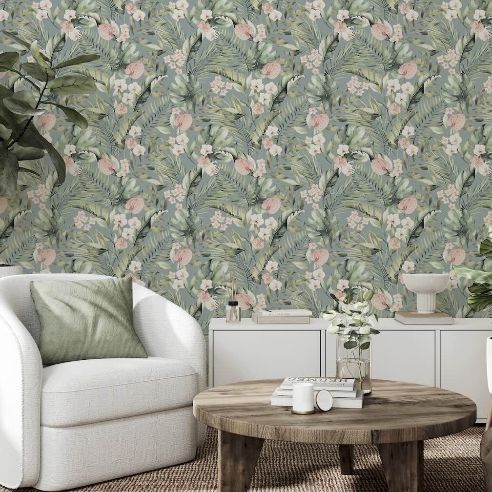  - Arthouse Tropical Floral Sea Blue Wallpaper - 924905 - Decor Warehouse