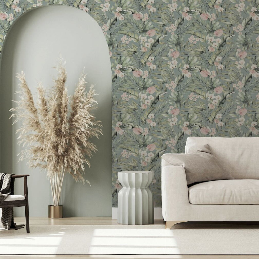  - Arthouse Tropical Floral Sea Blue Wallpaper - 924905 - Decor Warehouse