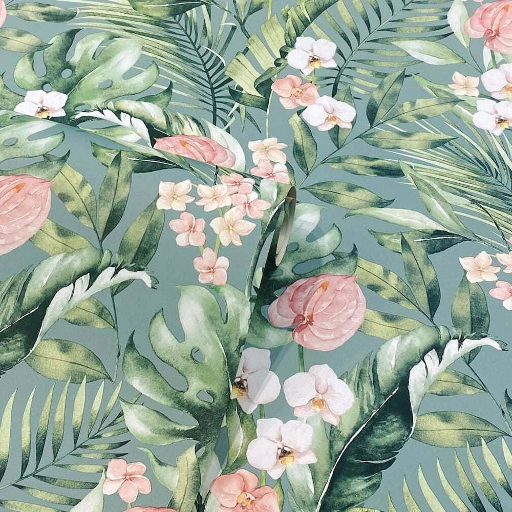  - Arthouse Tropical Floral Sea Blue Wallpaper - 924905 - Decor Warehouse