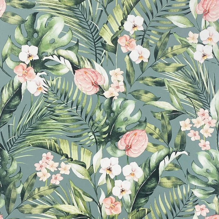  - Arthouse Tropical Floral Sea Blue Wallpaper - 924905 - Decor Warehouse