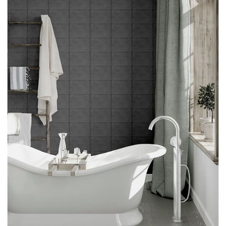 100095AH - Arthouse - Arthouse Urban Block Slate Tile Wallpaper in Bathroom Setting - Decor Warehouse