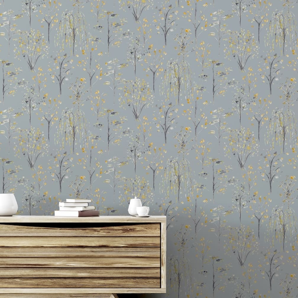 Arthouse Watercolour Tree Grey/Ochre Wallpaper - 909503