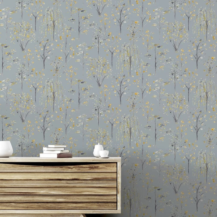 Arthouse Watercolour Tree Grey/Ochre Wallpaper - 909503