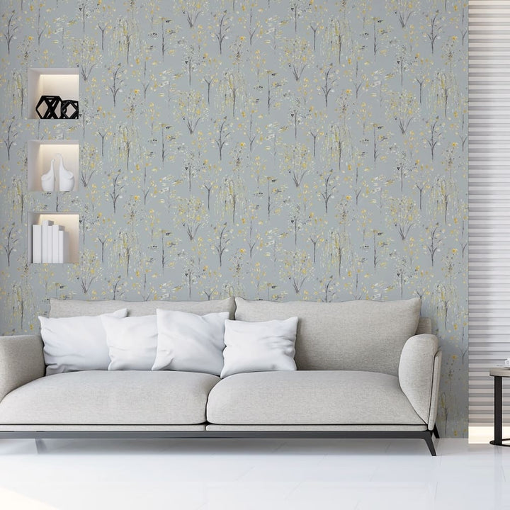 Arthouse Watercolour Tree Grey/Ochre Wallpaper - 909503