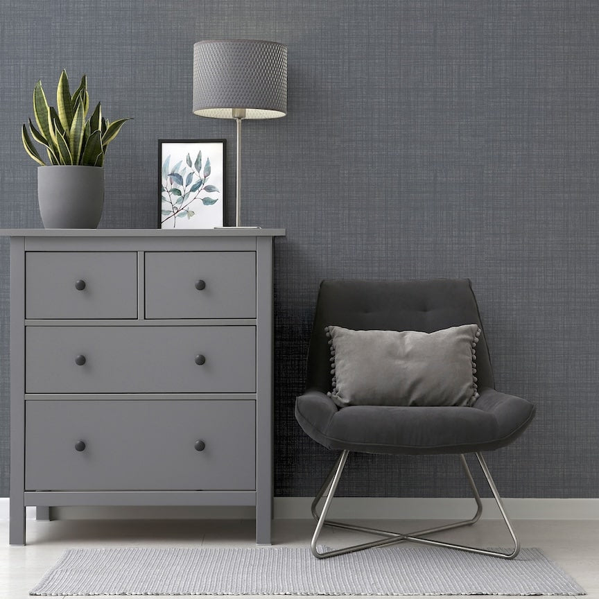  - Arthouse Weave Texture Dark Grey Wallpaper - 946006 - Decor Warehouse