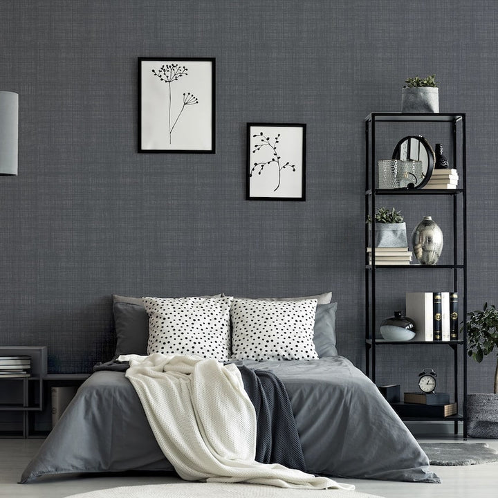  - Arthouse Weave Texture Dark Grey Wallpaper - 946006 - Decor Warehouse