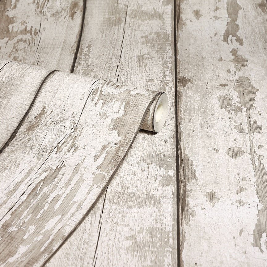  - Arthouse White Washed Wood Wallpaper - 694700 - Decor Warehouse