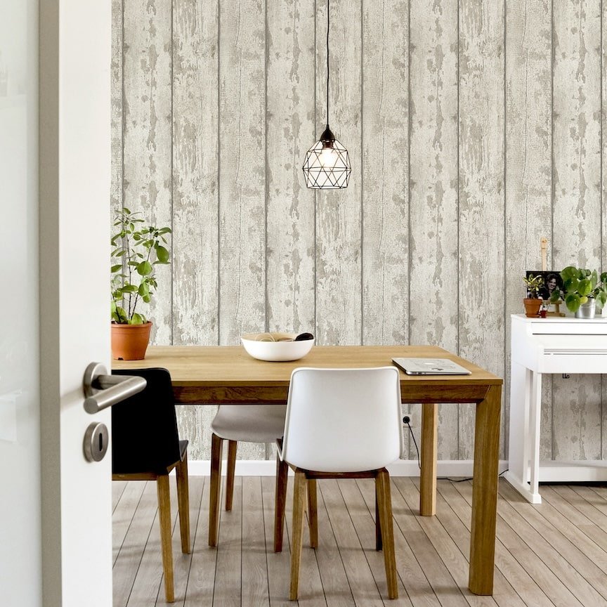  - Arthouse White Washed Wood Wallpaper - 694700 - Decor Warehouse