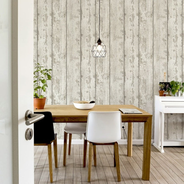  - Arthouse White Washed Wood Wallpaper - 694700 - Decor Warehouse