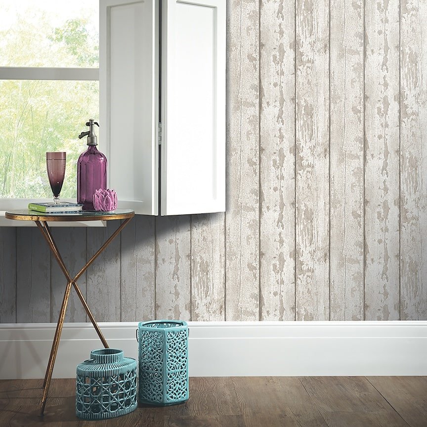  - Arthouse White Washed Wood Wallpaper - 694700 - Decor Warehouse