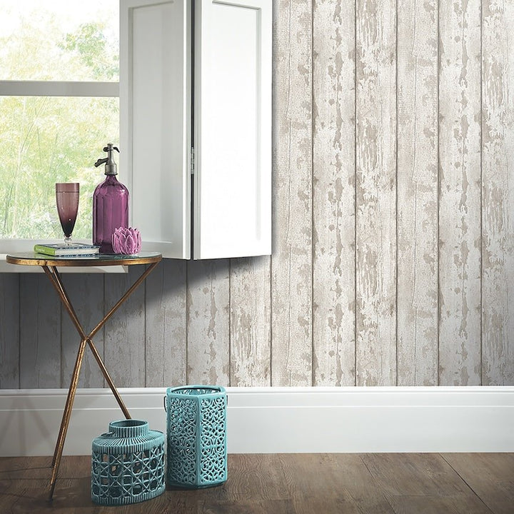  - Arthouse White Washed Wood Wallpaper - 694700 - Decor Warehouse