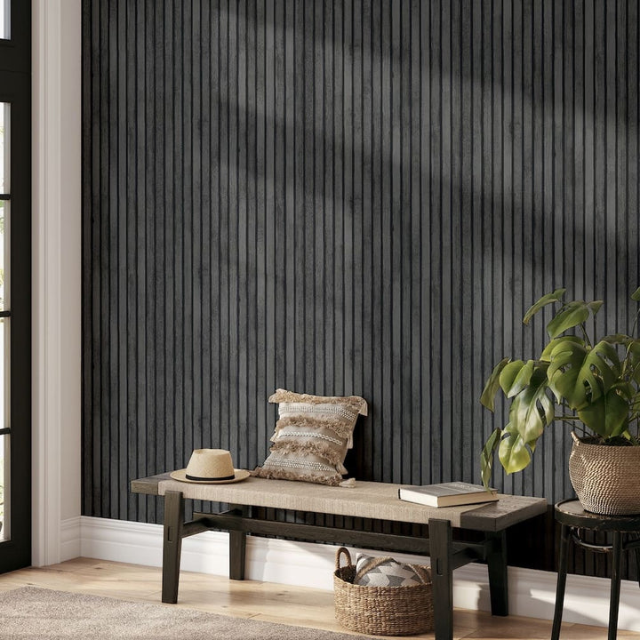 923801 - Arthouse - Arthouse Wood Slats Charcoal Grey Wallpaper - Decor Warehouse