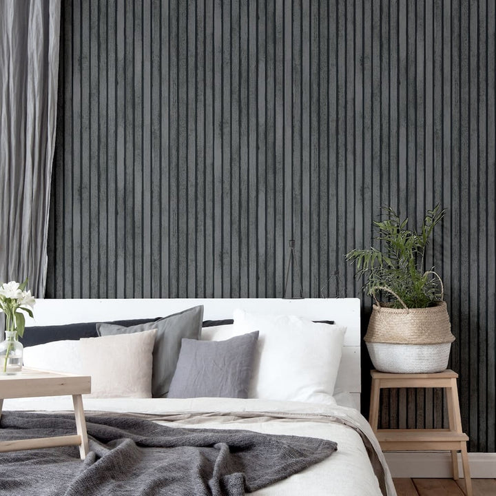 923801 - Arthouse - Arthouse Wood Slats Charcoal Grey Wallpaper - Decor Warehouse