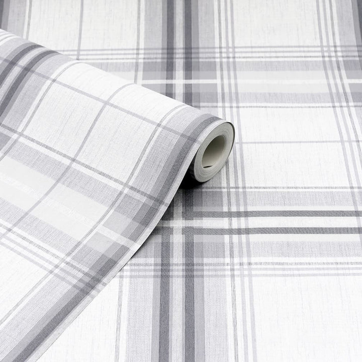  - Arthouse Woven Check Grey/White Wallpaper - 903102 - Decor Warehouse