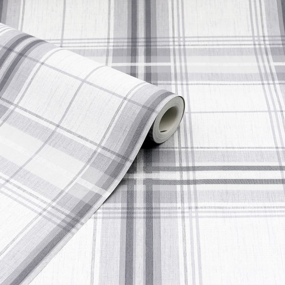 903102 - Arthouse - Arthouse Woven Check Grey/White Wallpaper - Decor Warehouse