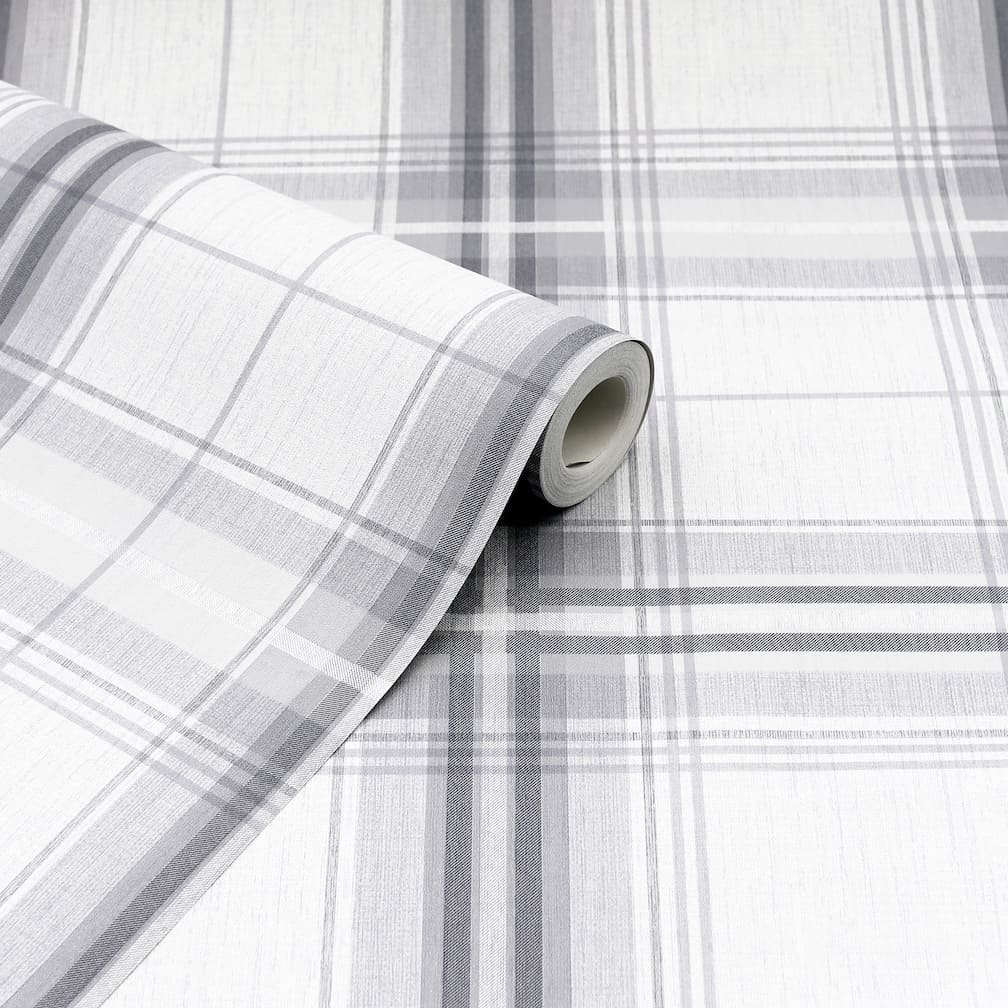 903102 - Arthouse - Arthouse Woven Check Grey/White Wallpaper - Decor Warehouse