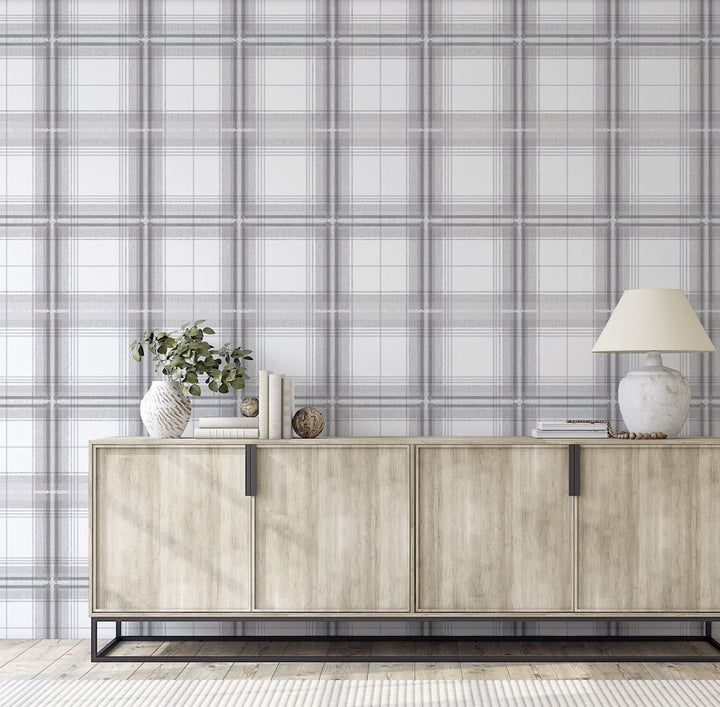 903102 - Arthouse - Arthouse Woven Check Grey/White Wallpaper - Decor Warehouse