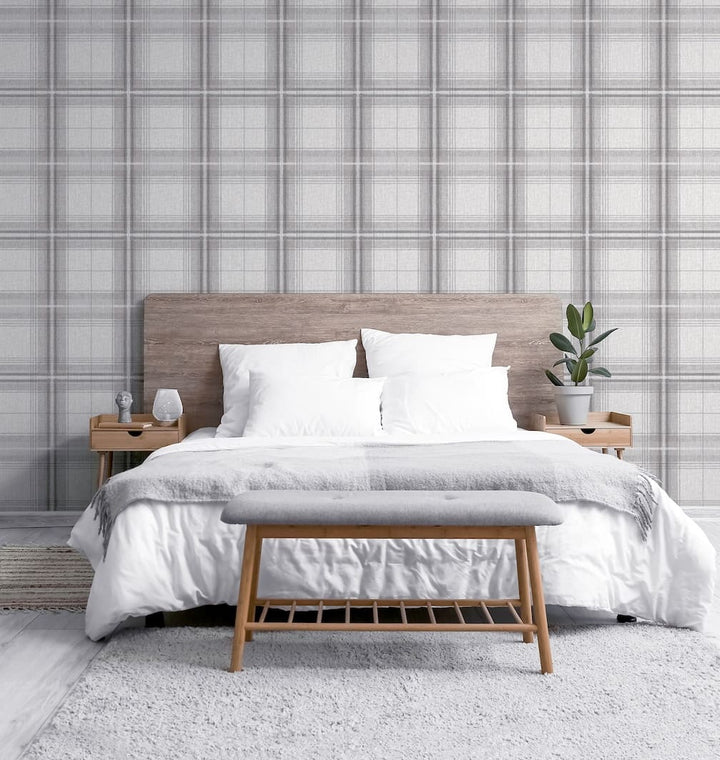903102 - Arthouse - Arthouse Woven Check Grey/White Wallpaper - Decor Warehouse