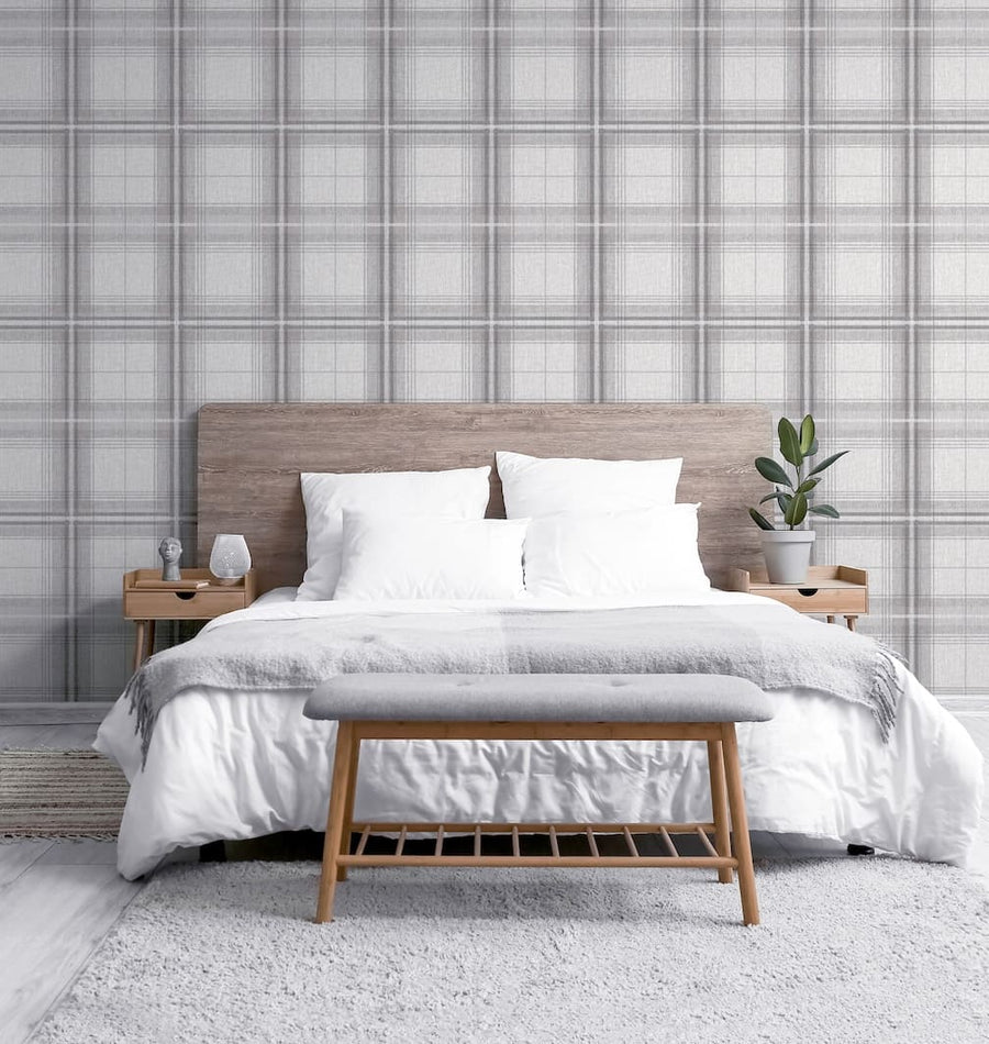 903102 - Arthouse - Arthouse Woven Check Grey/White Wallpaper - Decor Warehouse
