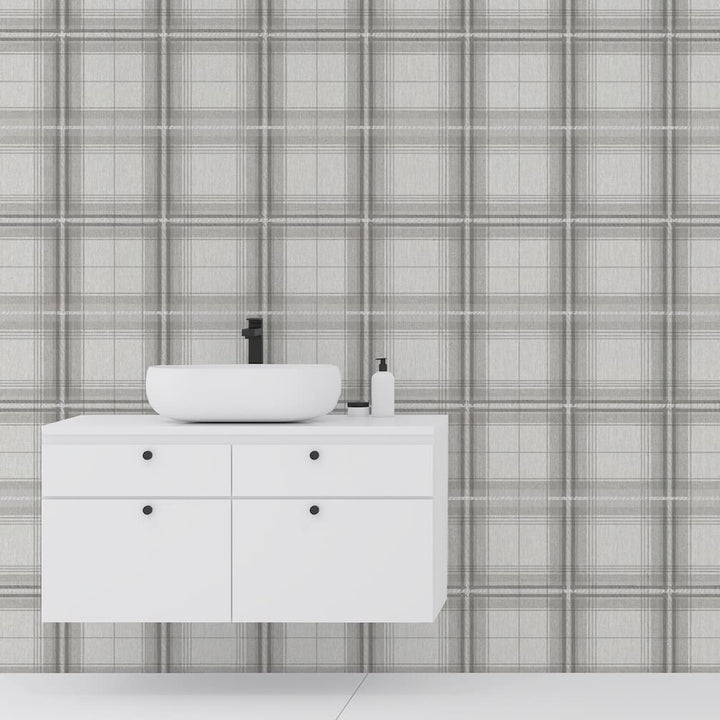 903102 - Arthouse - Arthouse Woven Check Grey/White Wallpaper - Decor Warehouse